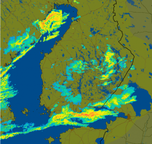 Vesistöjen aikaansaamia lumikuurojonoja 6.11.2016.